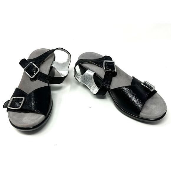 Alegria Size 37 Slingback Buckle‎ Strap Shoes Black 2-inch Heels Wedge Casual - Picture 1 of 9